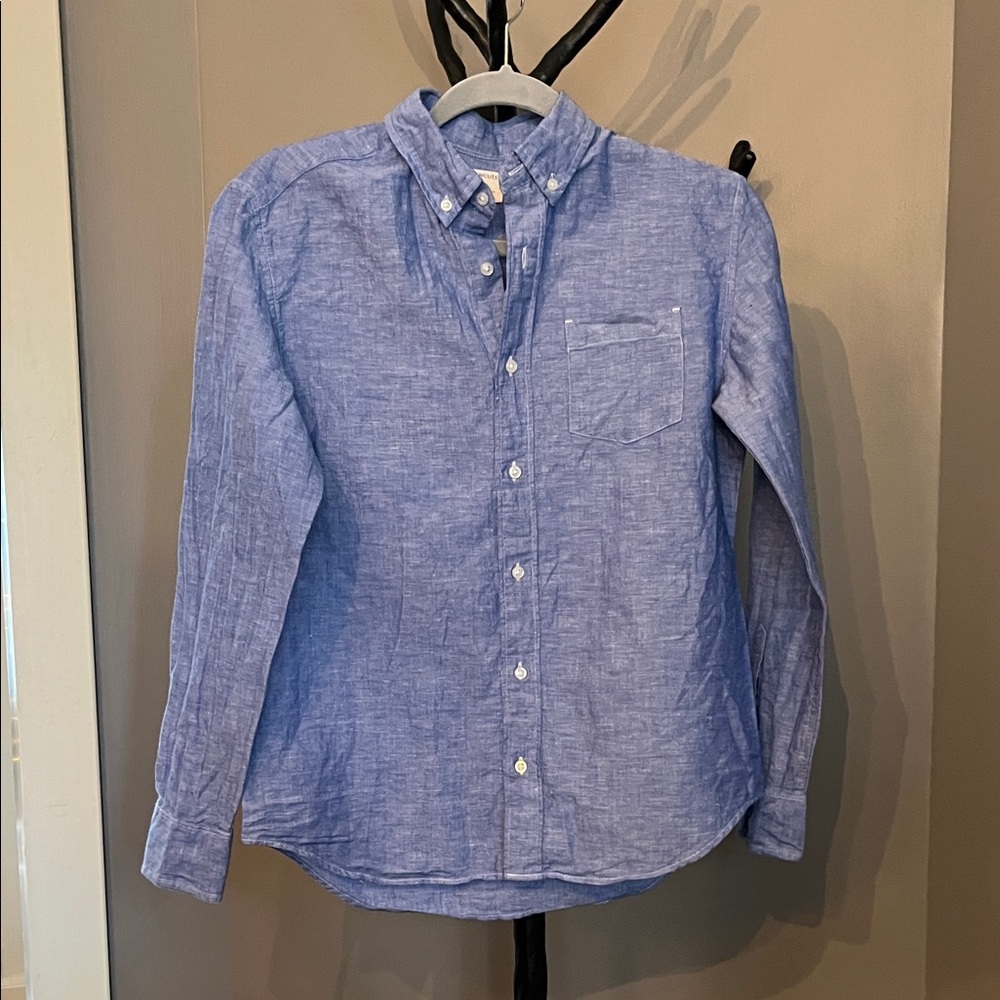 Crewcuts Boys’ Linen Blend Button Down Shirt in Blue